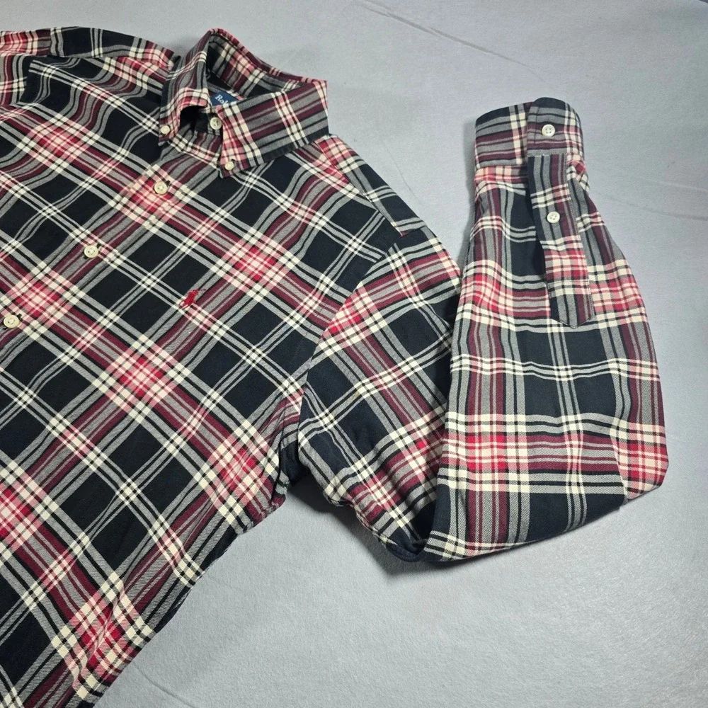 Polo Ralph Lauren Mens Classic Fit Plaid Button Down Shirt Navy Red White Size M